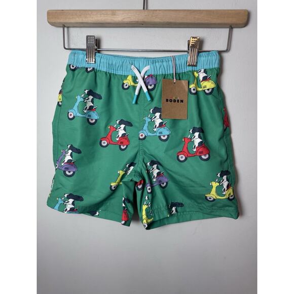 MINI BODEN Kids' Print Swim Trunks In Green Puppy Scooter Sz 7/8 NWT - Picture 2 of 11